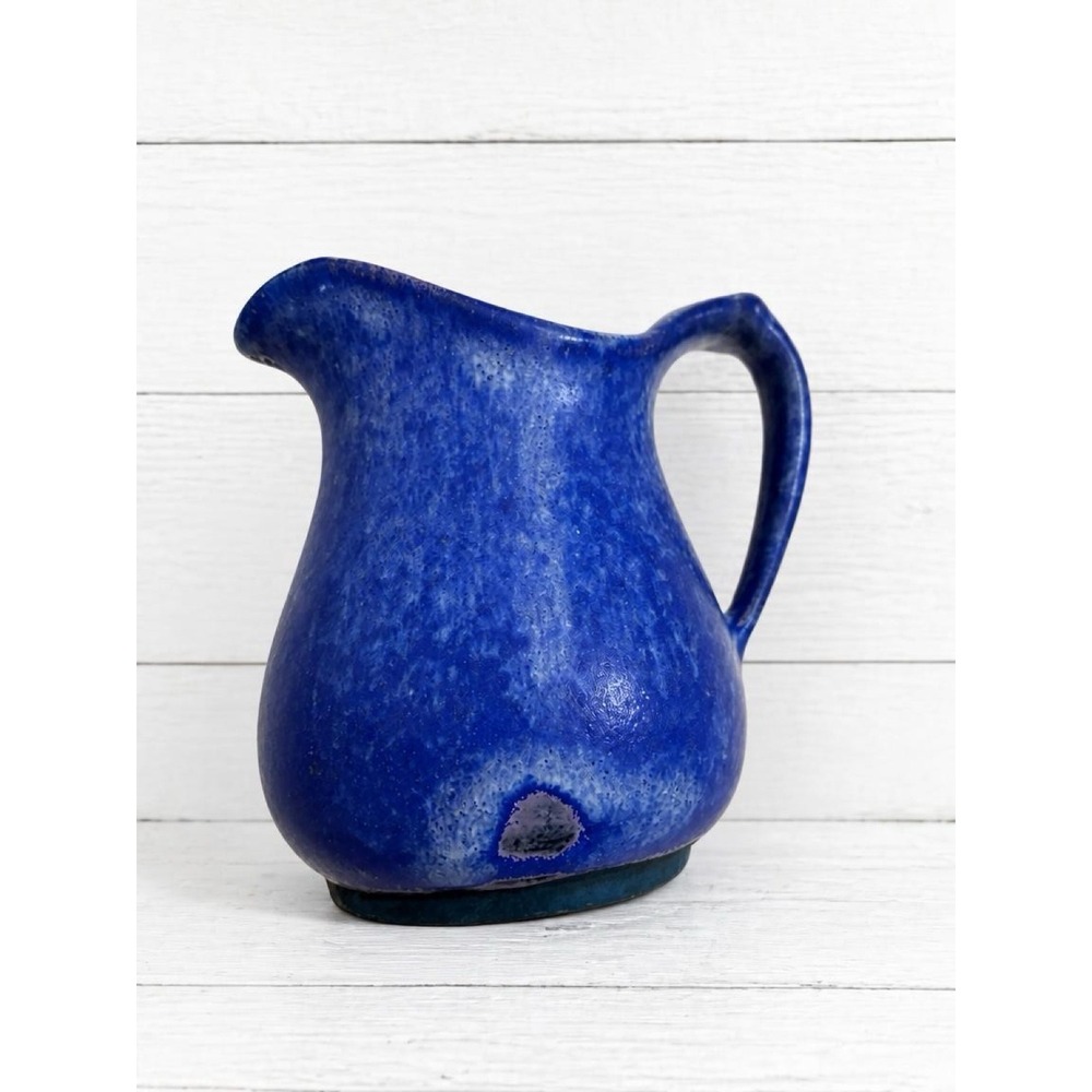 Vintage McCarty Pottery Blue Creamer Pitcher Signed Mississippi Art Pottery 5"